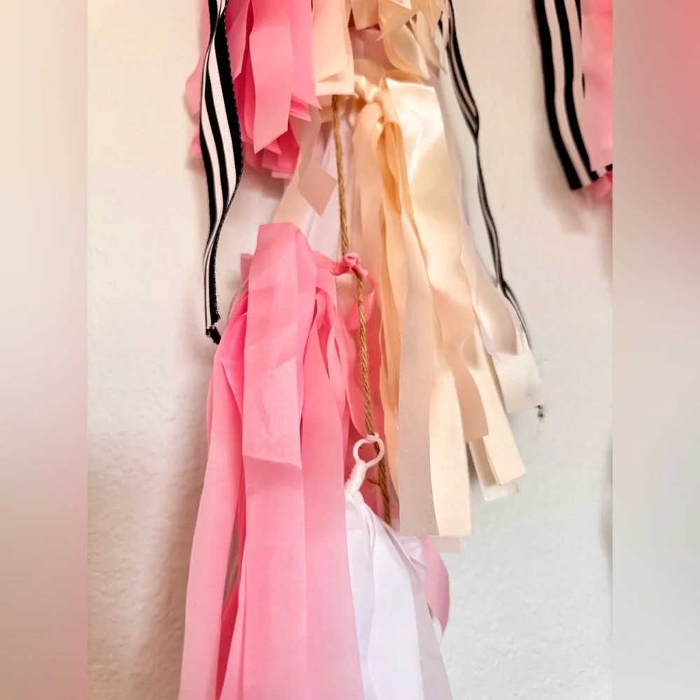 48” Set of 3 Elegant Pink & White Tassel Garland Streamers for Party, Wedding